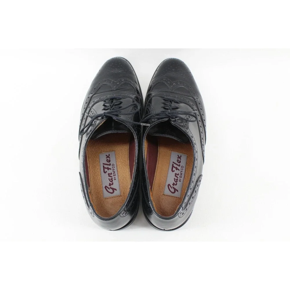 Vintage Gran Flex‎ by Emyco Black Leather Brogue Wingtip Shoes Size 9.5M 139508